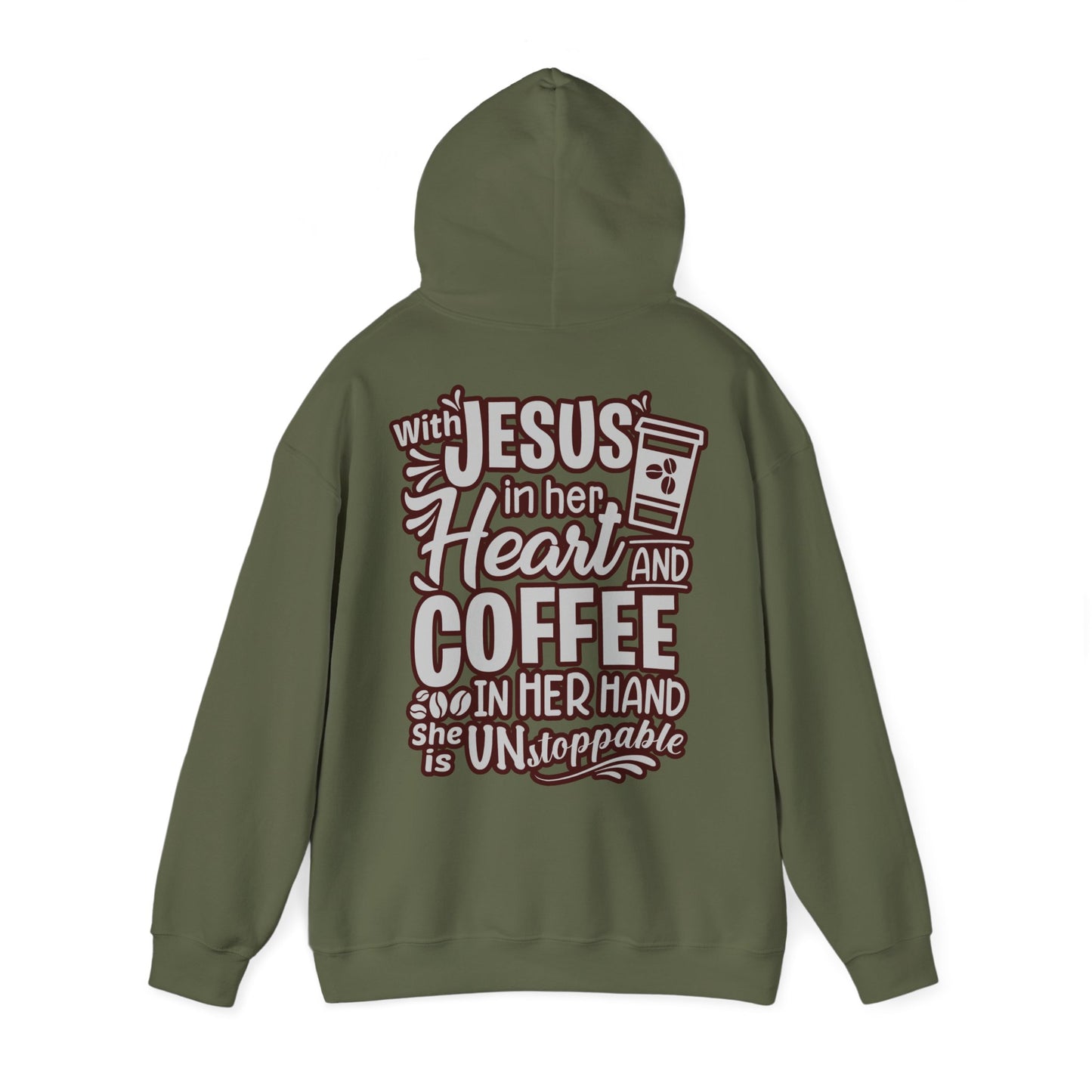 Hooded Sweatshirt - 'Jesus in her heart-Coffee in her hand'