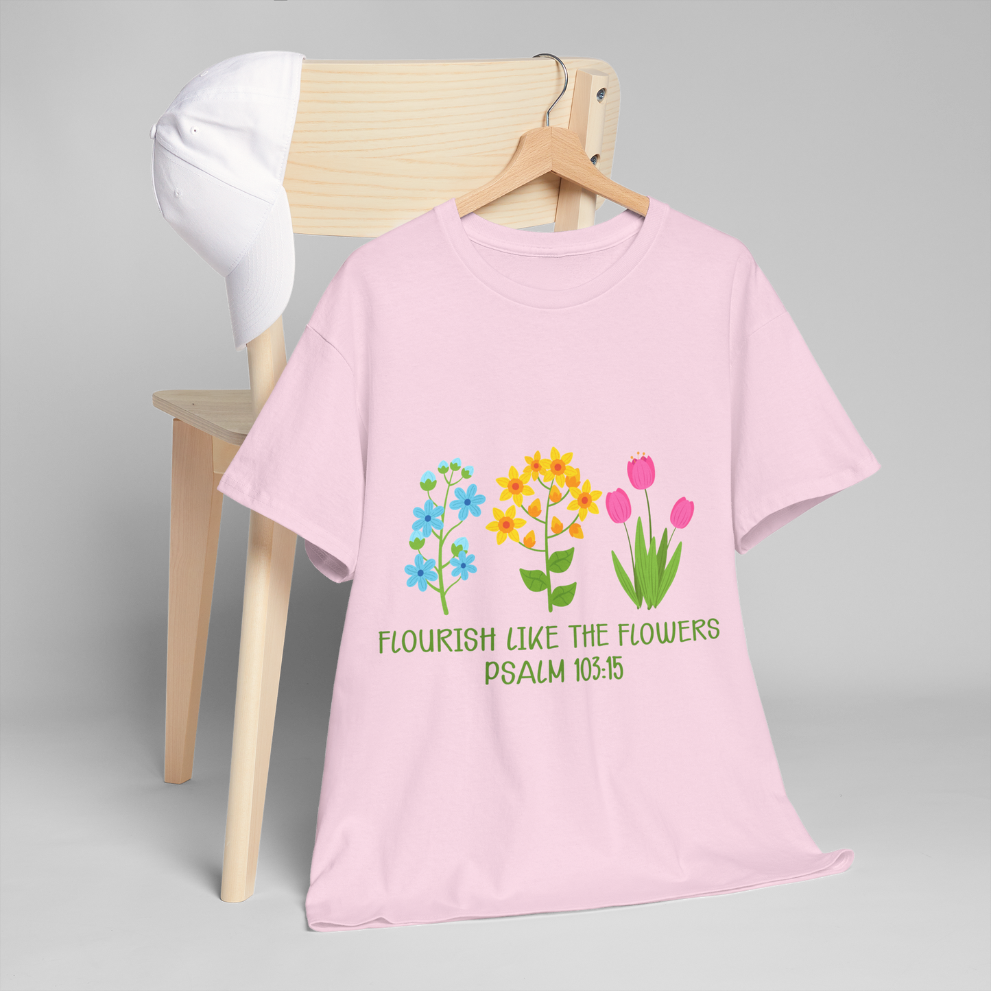 Flourish Like the Flowers Heavy Cotton Tee - Inspirational Floral Shirt