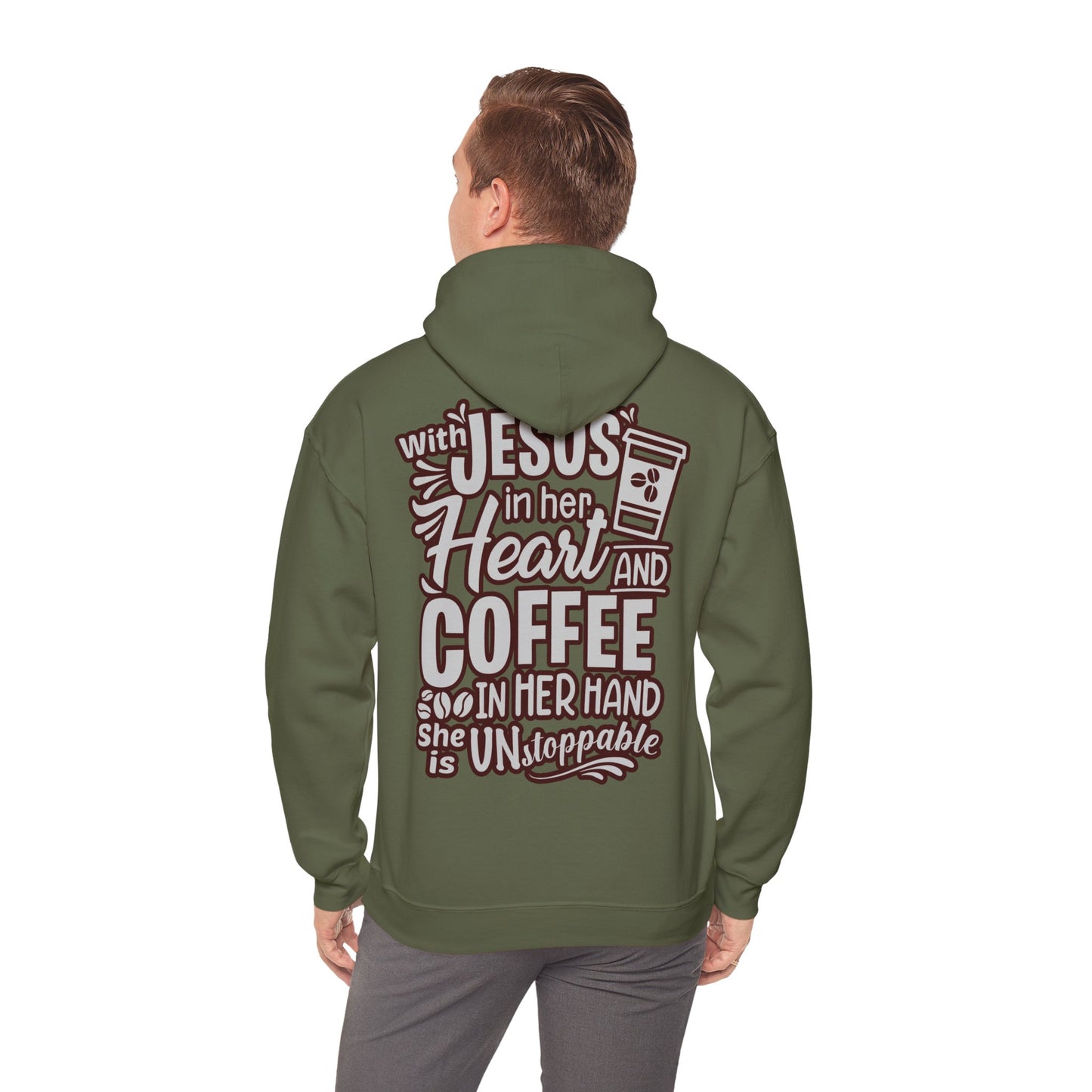Hooded Sweatshirt - 'Jesus in her heart-Coffee in her hand'