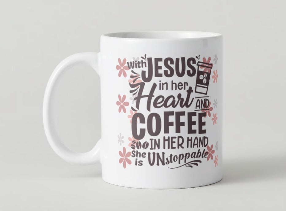 "Jesus in her heart, coffee in her hand" Mug