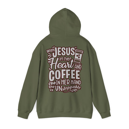 Hooded Sweatshirt - 'Jesus in her heart-Coffee in her hand'