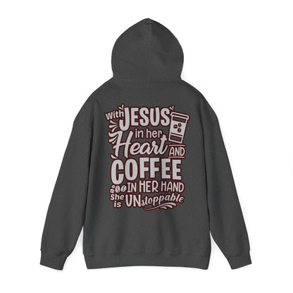 Hooded Sweatshirt - 'Jesus in her heart-Coffee in her hand'