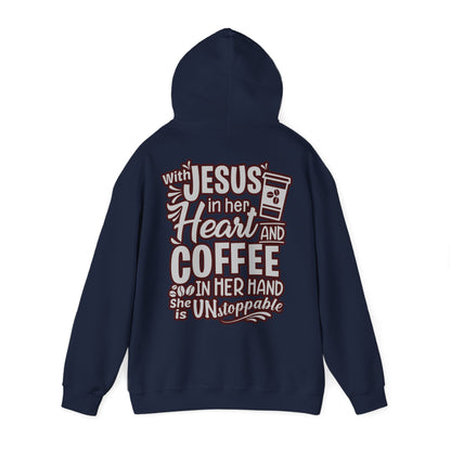 Hooded Sweatshirt - 'Jesus in her heart-Coffee in her hand'