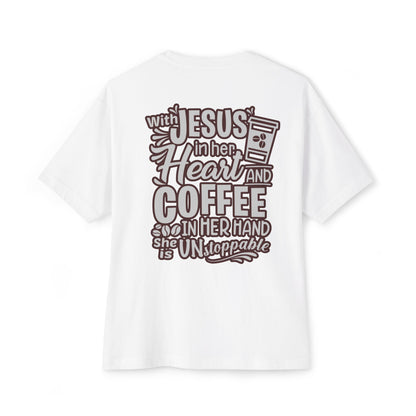 Faith Inspired Women Oversized Boxy Tee - Coffee Lovers' Shirt