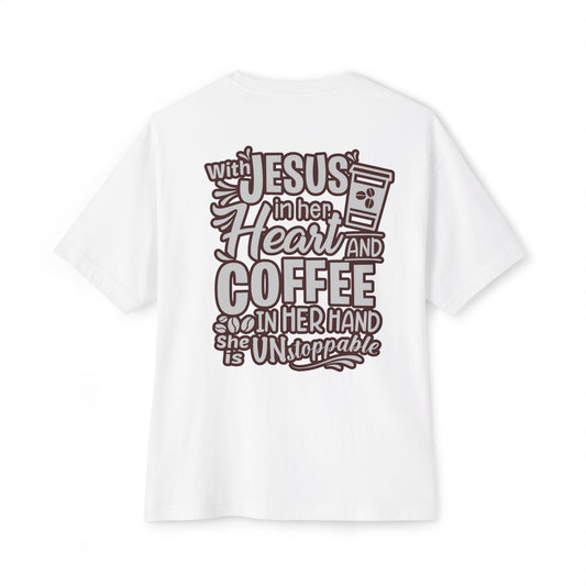 Faith Inspired Women Oversized Boxy Tee - Coffee Lovers' Shirt