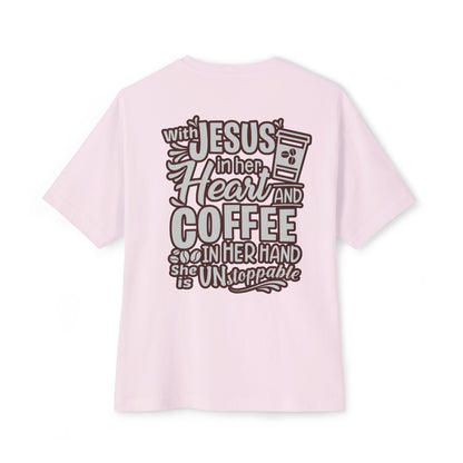 Faith Inspired Women Oversized Boxy Tee - Coffee Lovers' Shirt