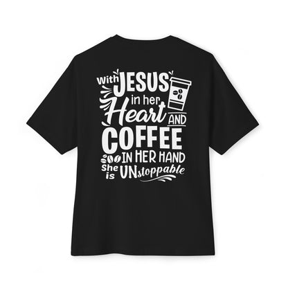 Faith Inspired Women Oversized Boxy Tee - Coffee Lovers' Shirt