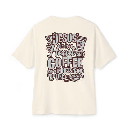 Faith Inspired Women Oversized Boxy Tee - Coffee Lovers' Shirt