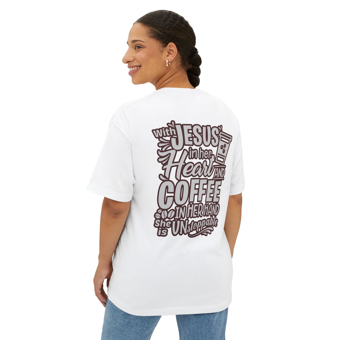 Faith Inspired Women Oversized Boxy Tee - Coffee Lovers' Shirt