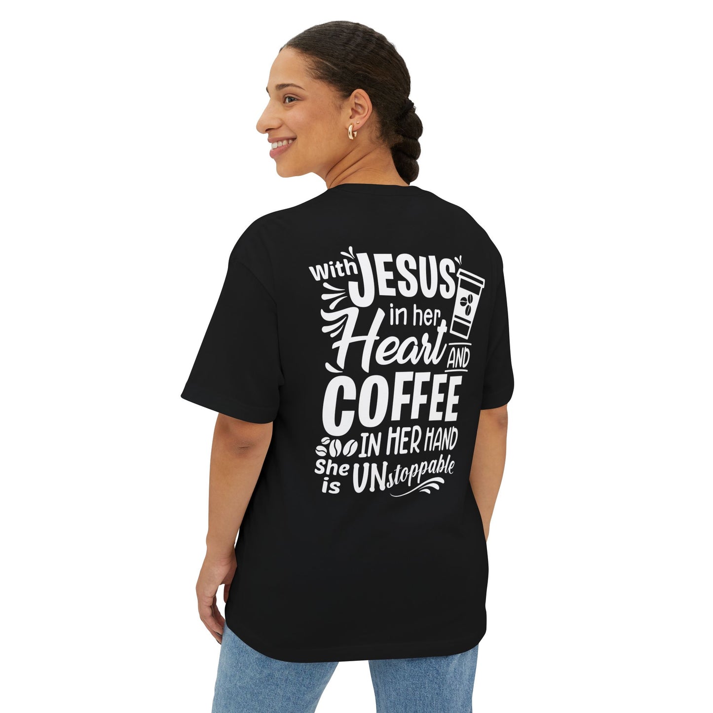 Faith Inspired Women Oversized Boxy Tee - Coffee Lovers' Shirt