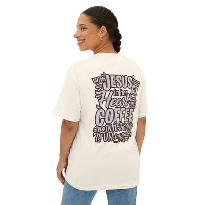 Faith Inspired Women Oversized Boxy Tee - Coffee Lovers' Shirt