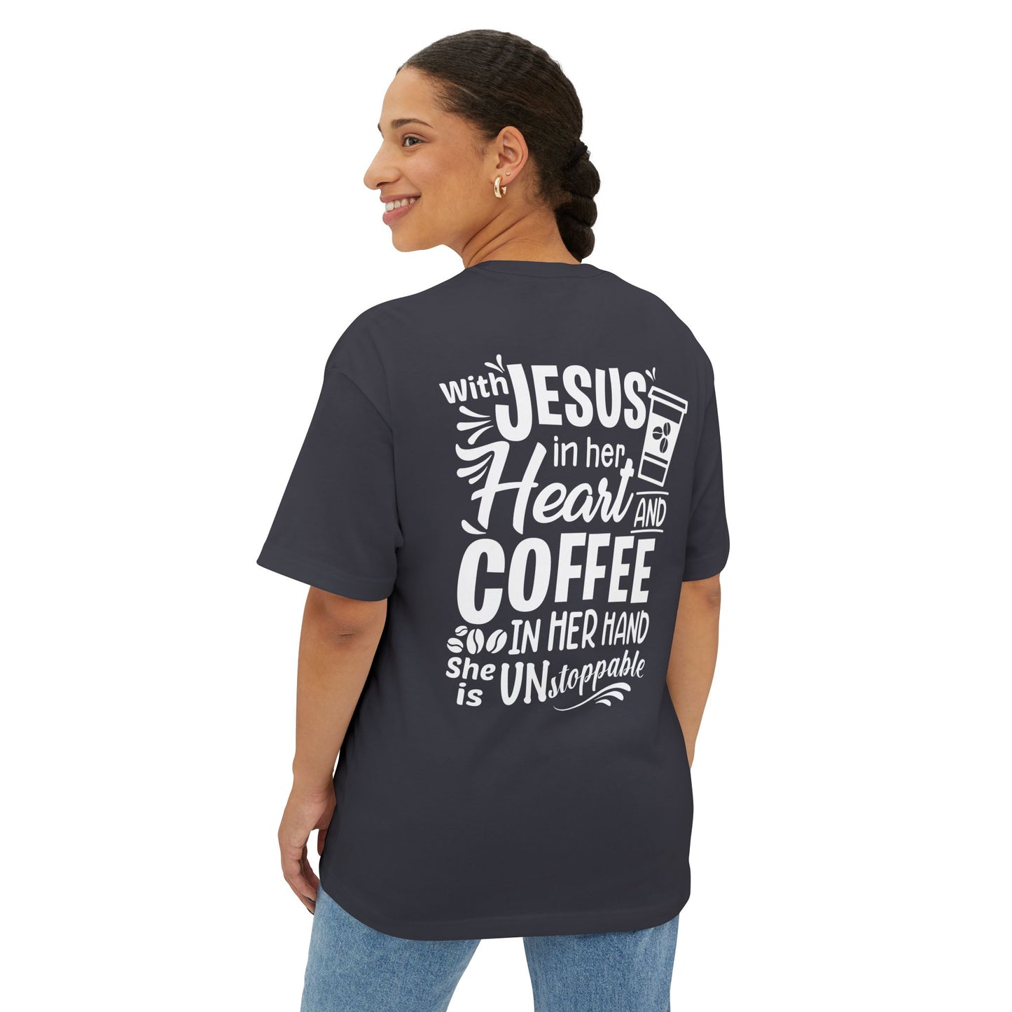 Faith Inspired Women Oversized Boxy Tee - Coffee Lovers' Shirt