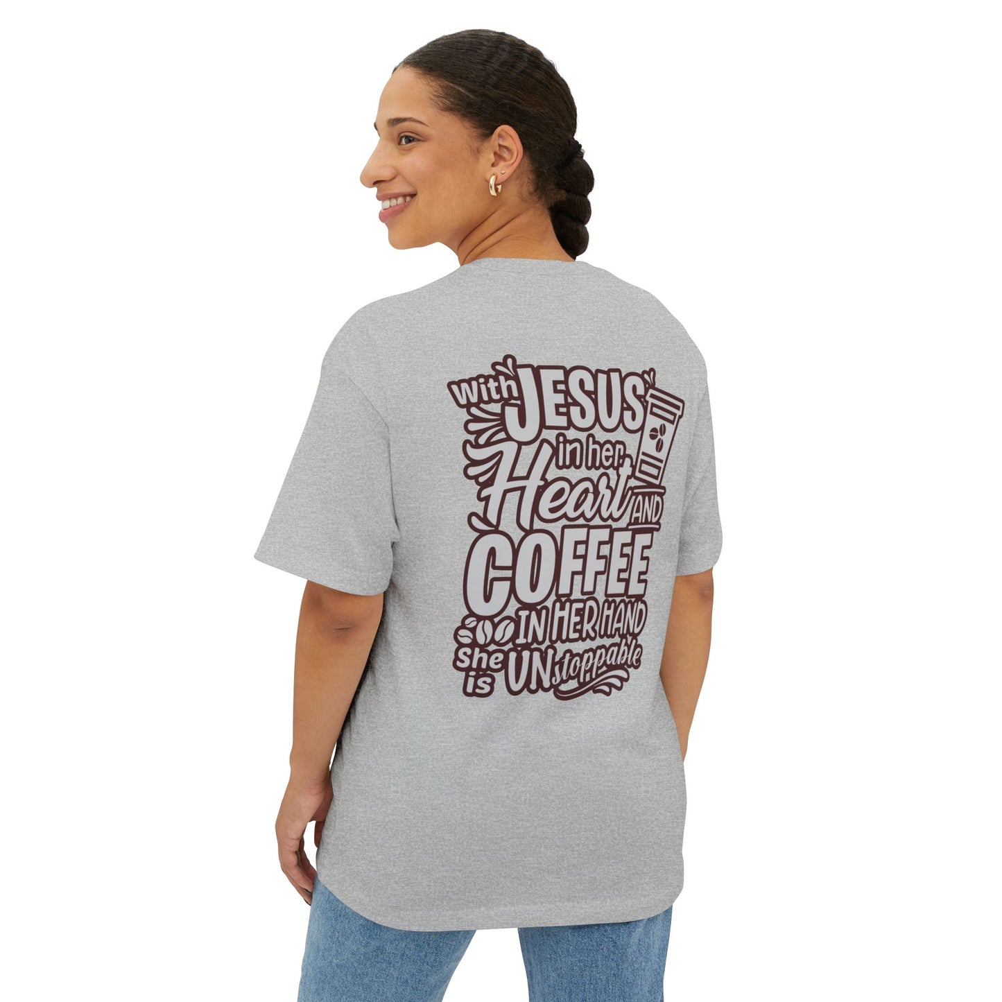 Faith Inspired Women Oversized Boxy Tee - Coffee Lovers' Shirt