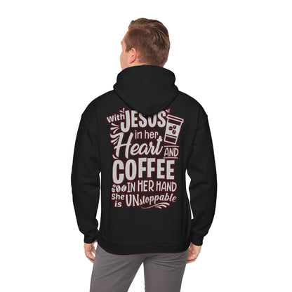 Hooded Sweatshirt - 'Jesus in her heart-Coffee in her hand'