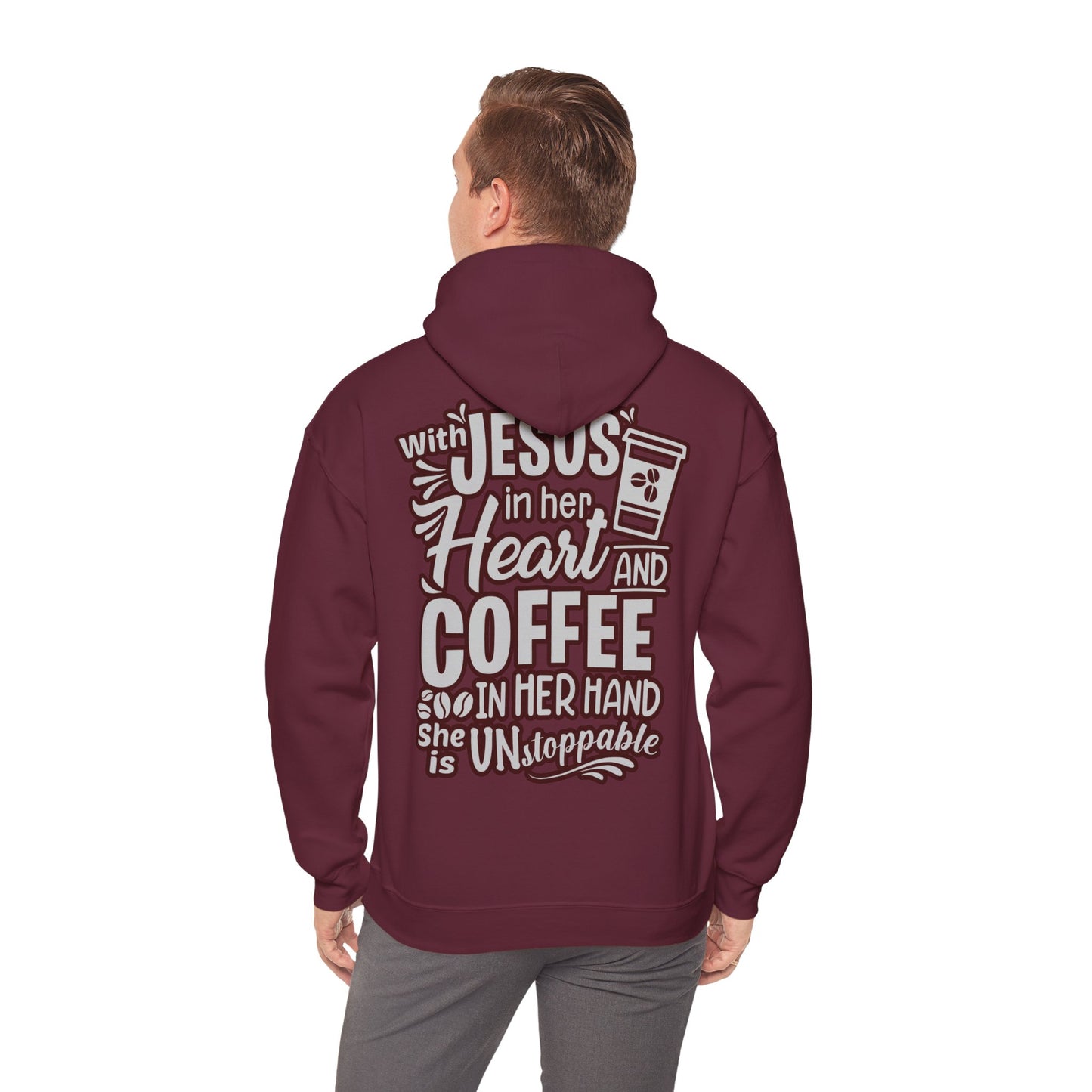 Hooded Sweatshirt - 'Jesus in her heart-Coffee in her hand'