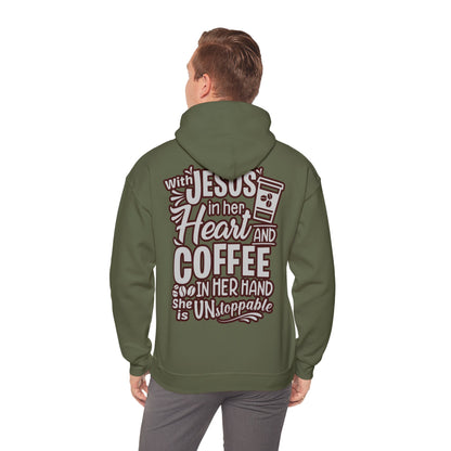 Hooded Sweatshirt - 'Jesus in her heart-Coffee in her hand'